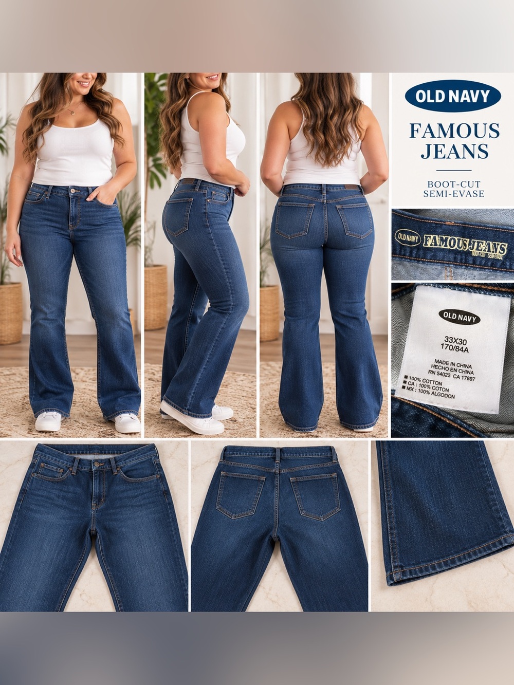 Old Navy Famous Jeans Bootcut Dark Wash 33x30 100% Cotton